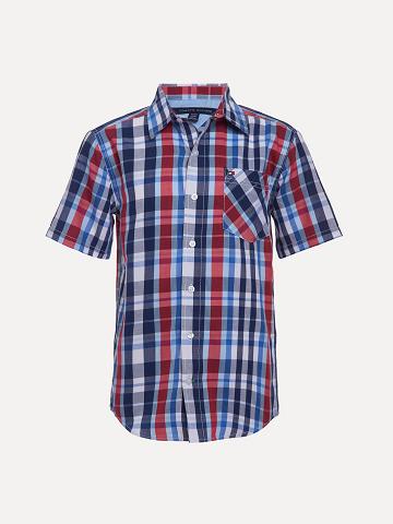 Fiú Tommy Hilfiger Little Classic Plaid Rövid-Sleeve Ingek Kék | HU 2165AHK